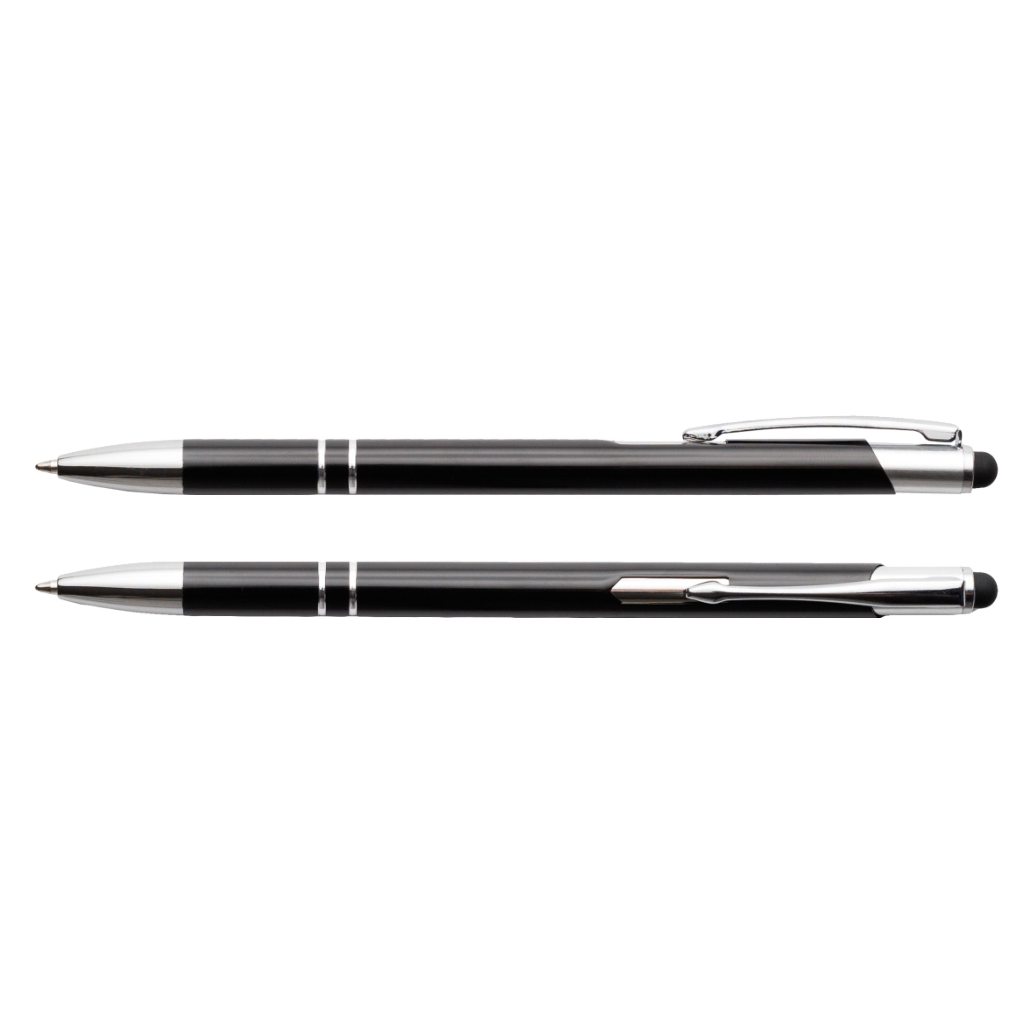Czarny cienki długopis metalowy Bello Touch Pen z grawerem laserowym logo firmy, personalizowany gadżet reklamowy B2B, B2C producent PENS4U Żary