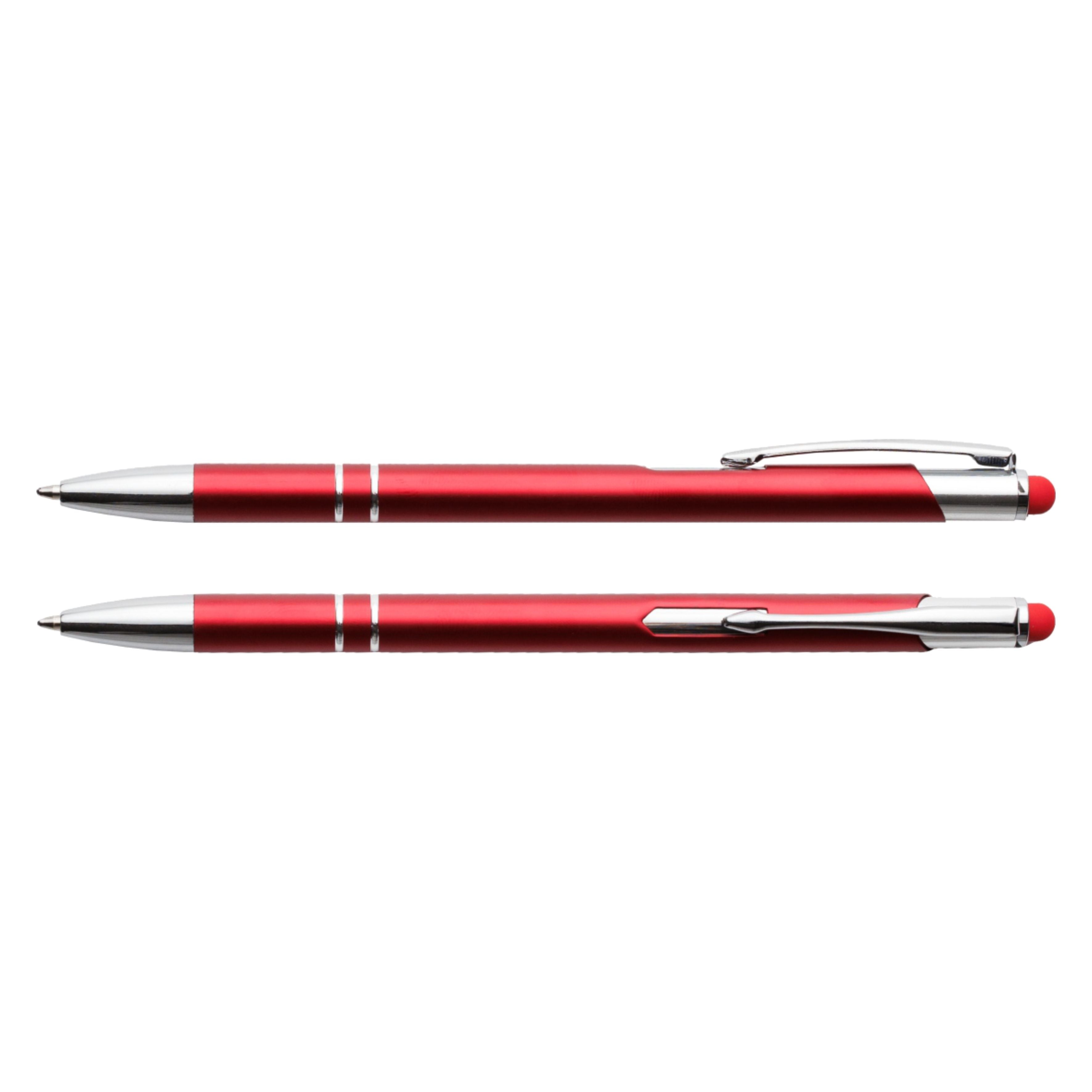 Czerwony cienki długopis metalowy Bello Touch Pen z grawerem laserowym logo firmy, personalizowany gadżet reklamowy B2B, B2C producent PENS4U Żary