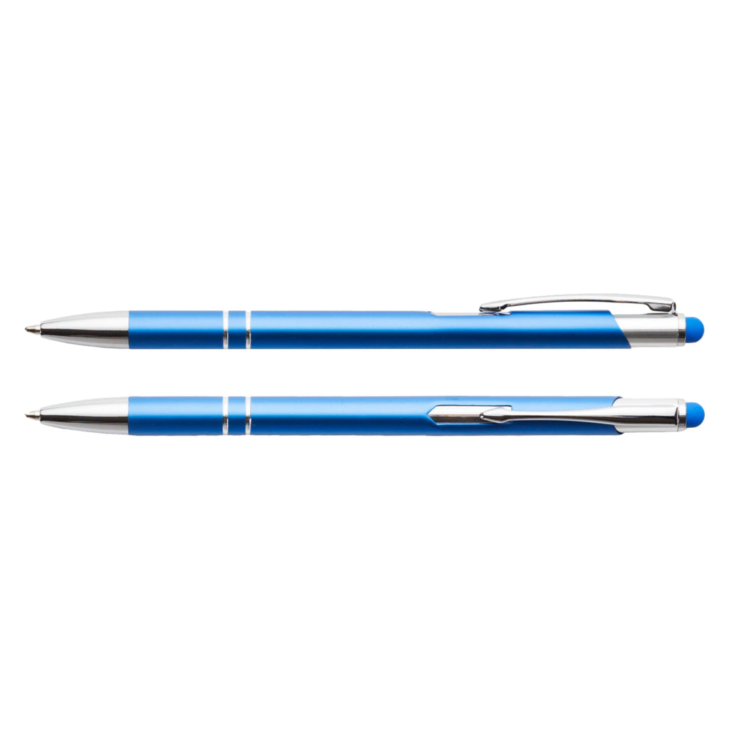 Ciemny niebieski cienki długopis metalowy Bello Touch Pen z grawerem laserowym logo firmy, personalizowany gadżet reklamowy B2B, B2C producent PENS4U Żary