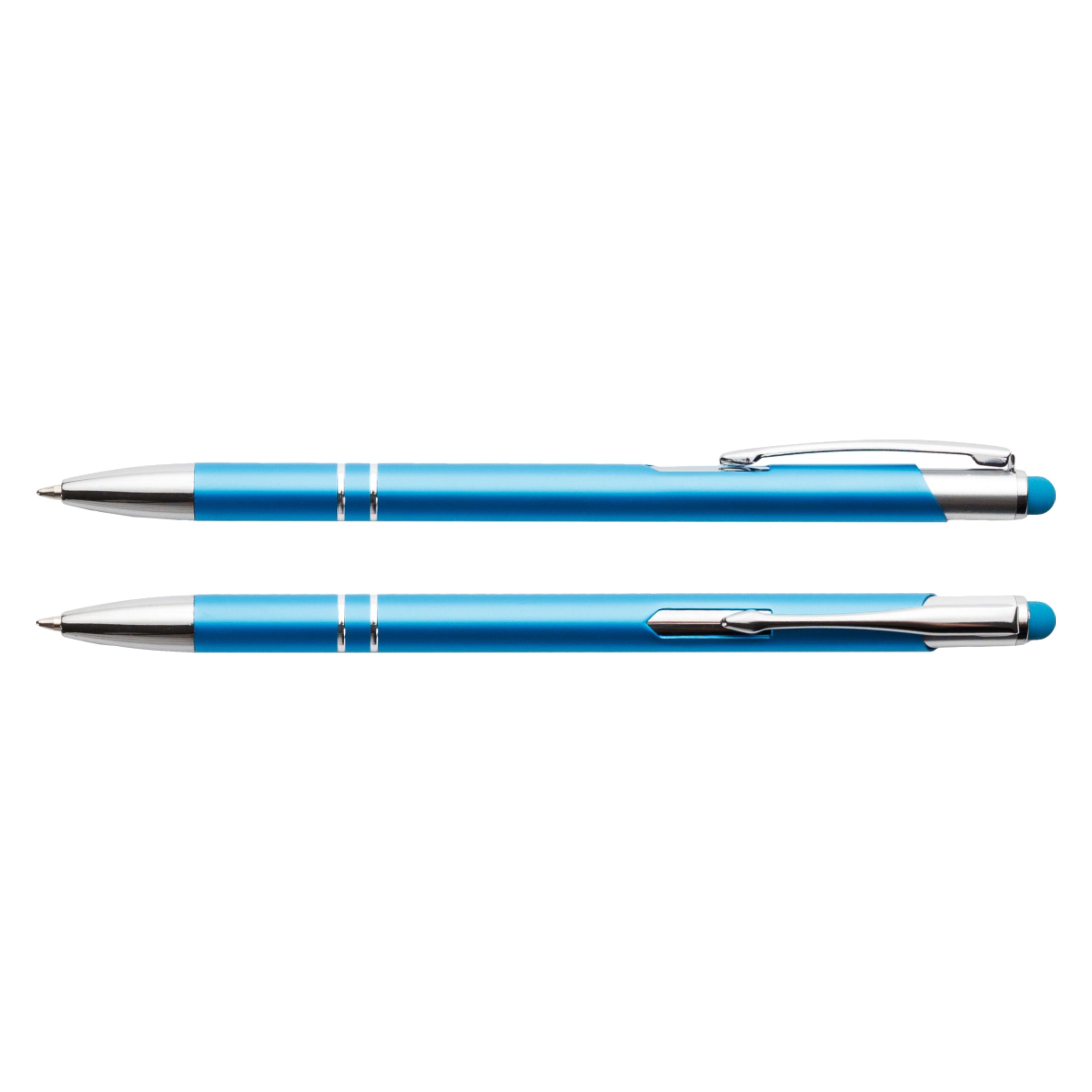 Jasny niebieski cienki długopis metalowy Bello Touch Pen z grawerem laserowym logo firmy, personalizowany gadżet reklamowy B2B, B2C producent PENS4U Żary