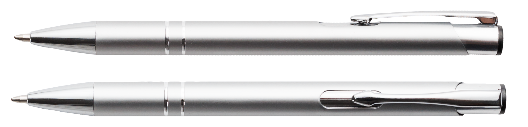 Srebrny długopis metalowy Cosmo z grawerem laserowym logo firmy, personalizowany gadżet reklamowy B2B, B2C producent PENS4U Żary