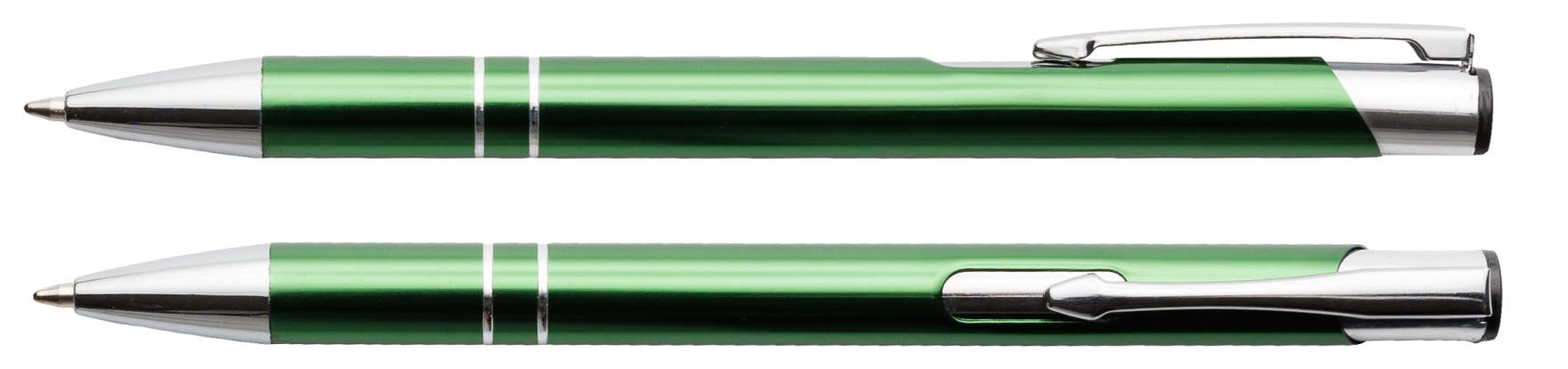 Zielony długopis metalowy Cosmo z grawerem laserowym logo firmy, personalizowany gadżet reklamowy B2B, B2C producent PENS4U Żary