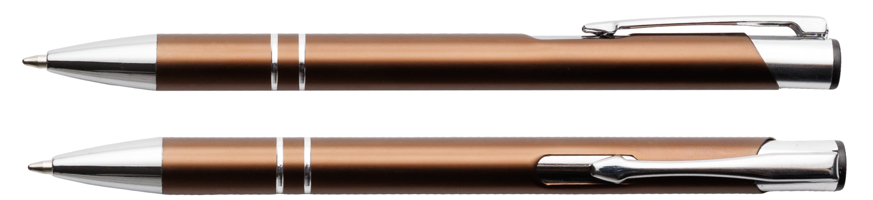 Brązowy matowy długopis metalowy Cosmo z grawerem laserowym logo firmy, personalizowany gadżet reklamowy B2B, B2C producent PENS4U Żary