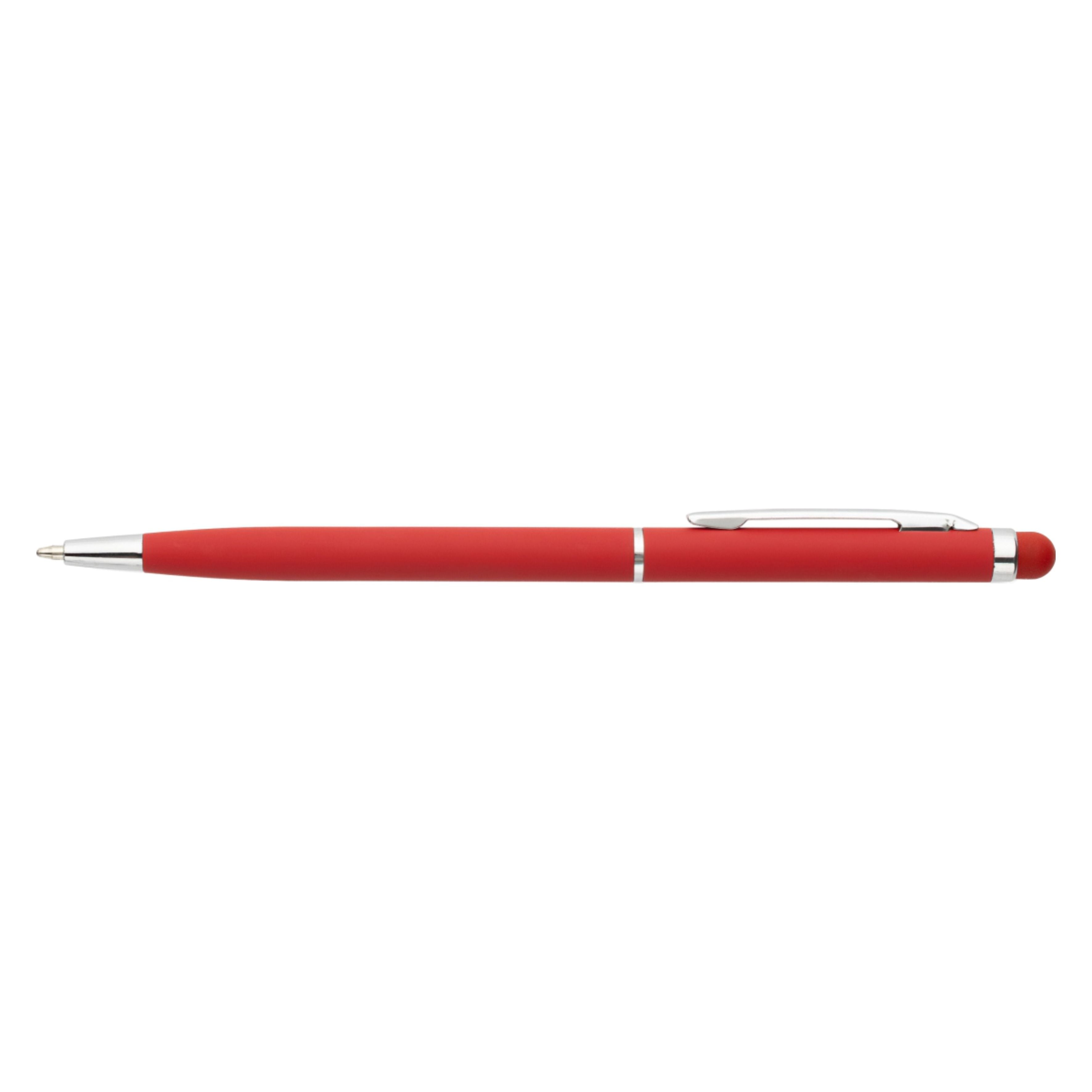 Czerwony bardzo cienki długopis metalowy Gio Touch Pen z grawerem laserowym logo firmy, personalizowany gadżet reklamowy B2B, B2C producent PENS4U Żary